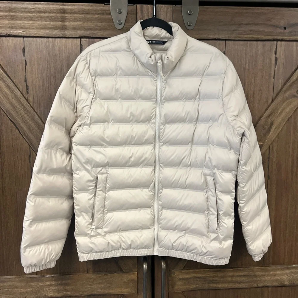 Zara Light Padded Quilted Puffer Jacket Light Cream Size Medium